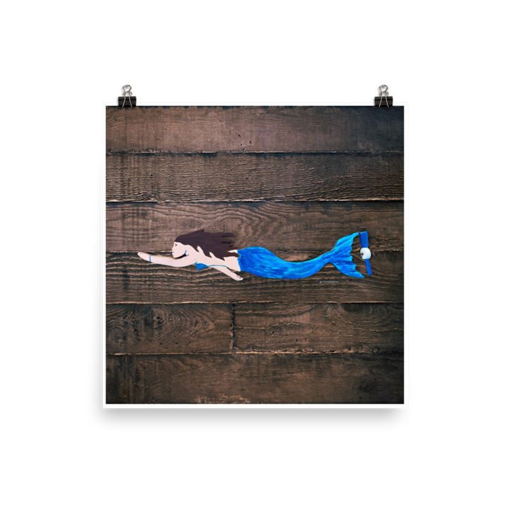 Mermaid print on wood background - GRIMMSTER 